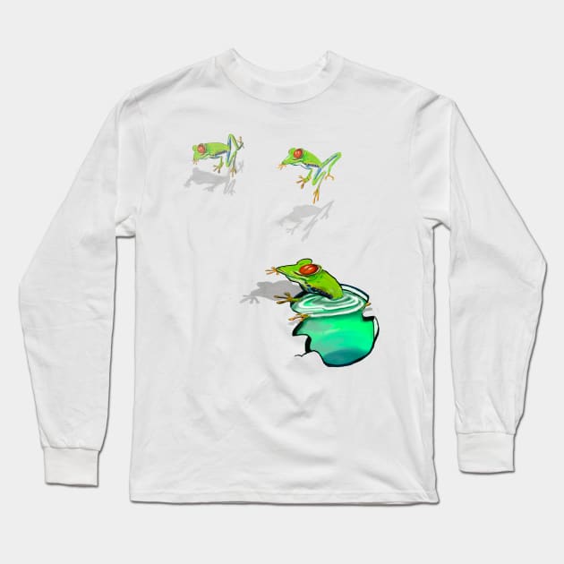 Green Red eyed tree frogs in 3d -  optical illusion rain forest science fiction gift Lizard dragon zoology Long Sleeve T-Shirt by Artonmytee